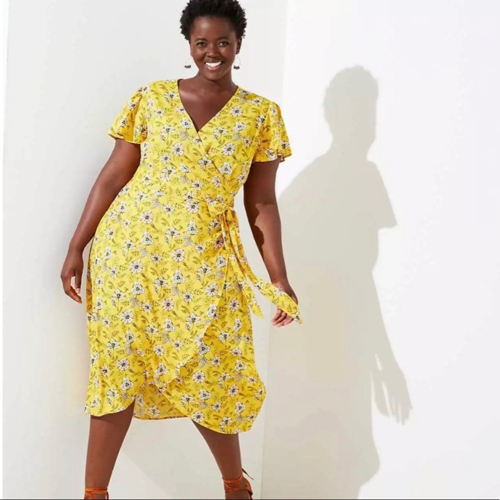 NWT LOFT Plus Floral Flutter Sleeve Wrap Dress 22